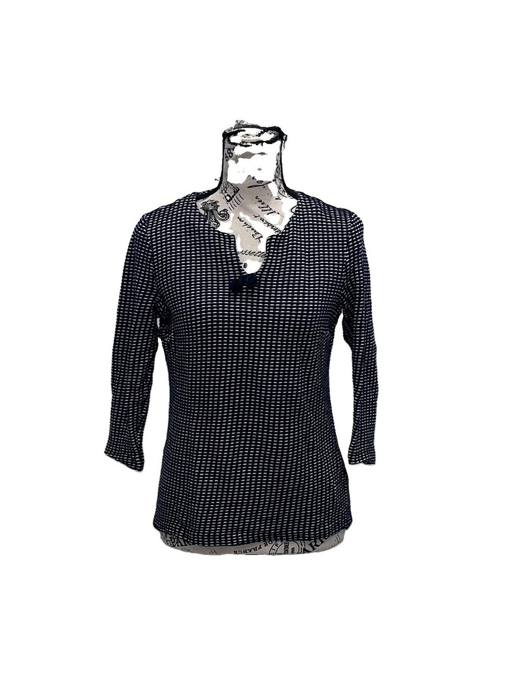 Talbots Navy Blue Striped Knit Blouse SP Petite Small Nautical Preppy Coastal